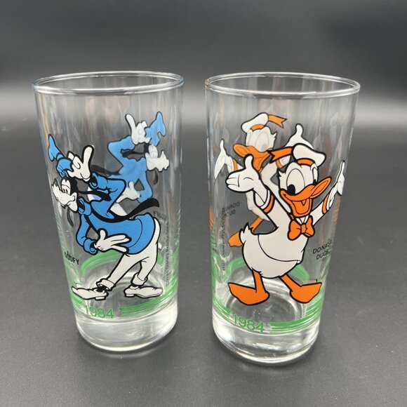 Vintage 1984 Disney 4 Glasses Hooks Drug Store Mickey Minnie Goofy Donald Duck - Picture 10 of 15